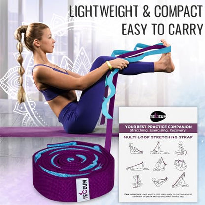 TECEUM Stretching Strap with 10 Loops for Physical Therapy & Rehab - color: Purple Blue, size: Polypropylene 1” W - 10 Loops