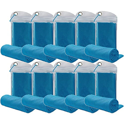 10 Pack Cooling Towels Bulk Microfiber Ice Towel Quick Dry Breathable Chilly Sweat Towel Stay Cool Towel for Neck Face Yoga Gym Workout Running Pilates Beach with Carabin Bag, 40x12'', Blue - color: Light Blue