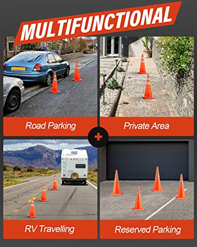 RoadHero 28 Inch 2 Pack Collapsible Traffic Safety Cones, Multi Purpose Pop-up Cones with Reflective Collar for Road Safety, Orange Cones for Driving Training, Parking Lots - size: 28 Inch
