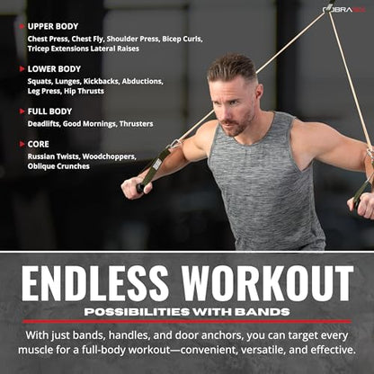 Long Resistance Bands for Working Out | Set of 6 Exercise Bands for Full-Body Training | Pull Up Bands for Home Gym with Handles, Door Anchor and Bar Options | for Men & Women