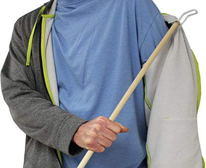 Rehabilitation Advantage 27-Inch Dressing Stick – Lightweight Wooden Dressing Aid with C-Hook & Vinyl-Coated Push/Pull Hook – Dressing Tool for Limited Mobility, Elderly, Disabled, or Post-Surgery