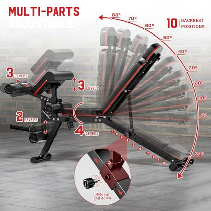 XDDIAS Workout Bench, Adjustable Weight Bench with Leg Extension and Leg Curl, Extended Headrest, 900LBS Preacher Curl Bench Incline Decline Flat Workout Bench for Home Gym Full Body Exercise - color: Black+Glossy