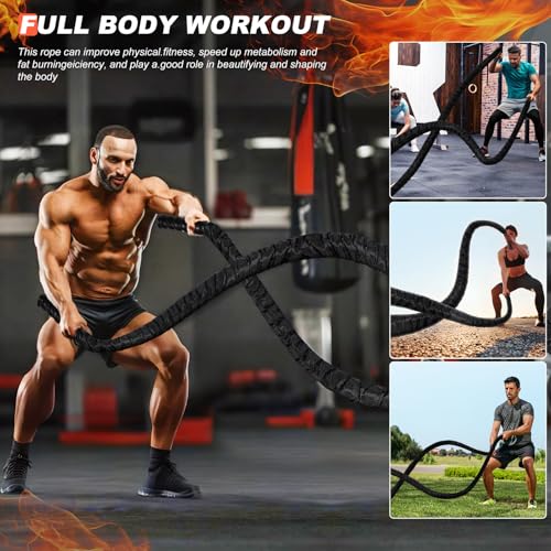 Battle Ropes for Home Gym Exercise: 1.5 Inch Diameter 30FT Length Workout Exercise Rope Training Ropes with Protective Sleeve, Heavy Battle Rope for Workout Exercise Fitness & Strength Training - style: 1.5IN-30FT