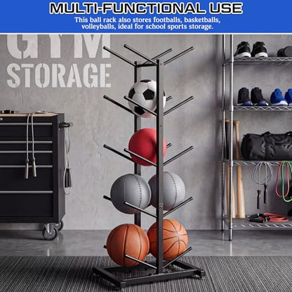 Medicine Ball Rack Storage Metal Durable Tree Holds 10 Slam Balls up to 11 Inch Diameter Vertical Gym Organizer Stand Holder for Organized Gym Fitness Studio Commercial Equipment Storage Black