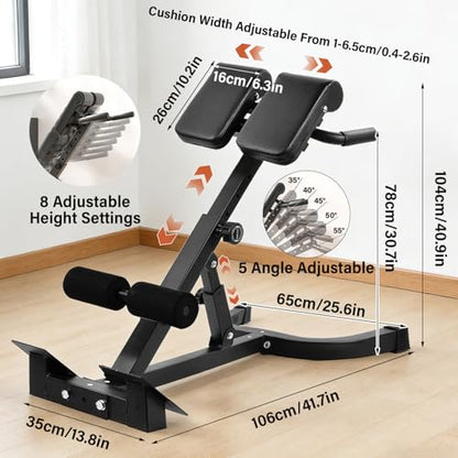 Roman Chair, Back Extension Bench Machine, Angle & Height Duals Adjustable Hyperextension Bench, 330 Lbs Weight Capacity, Back Exercise Equipment, Foldable For Home Gym, Men Women, Full Body