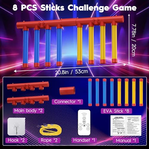 Upgraded Reflex Drop Stick Game Hand Eye Coordination & Reaction Training Toy with Remote, Solo/Dual Play, 3 Speeds,Fun Catch Falling Stick Game for Adult,Teen & Family（8 Sticks）