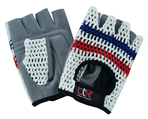 Men's Chauffeur Half Finger Padded Gloves - Driving, Motorbike, Cycling, Gym, Wheelchair, Crochet Back - color: Multi White/Grey, size: XX-Large