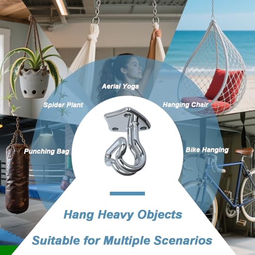 Heavy Duty Hammock Hooks & Swing Hanging Kit 1100LB Capacity - Ceiling Hooks for Porch Swing, Hammock Chair, Yoga Swing - IncludesMounting Hardware, Anchors - Indoor/Outdoor Use (2, Silver)