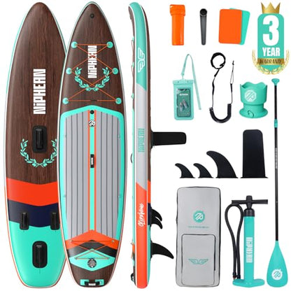 Niphean (Extra Large) Inflatable Paddle Board, SUP for 2+1 People/Family 500lbs Capacity Stand Up Paddle Board with SUP Accessories, StabilTrac Fin Non-Slip Paddleboard for Adults - color: Green