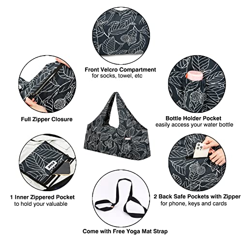 Extra Large Yoga Mat Bag with Zippered Top & 5 Pockets - Premium Canvas Tote with Yoga Mat Carrying Strap for Pilates, Gym, Fitness Block & Gear