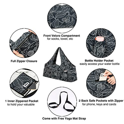 Extra Large Yoga Mat Bag with Zippered Top & 5 Pockets - Premium Canvas Tote with Yoga Mat Carrying Strap for Pilates, Gym, Fitness Block & Gear