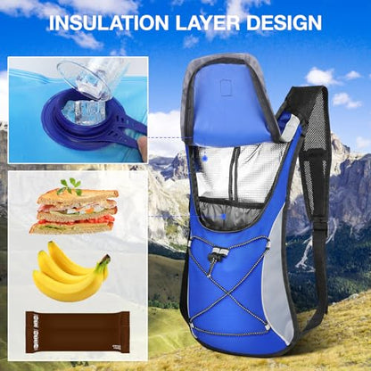 KUYOU Running Hydration Vest - Lightweight Insulated Hydration Backpack with 2L Water Bladder, Adjustable Chest Straps and Reflective Water Backpack for Running Marathon Race Hiking Cycling - color: Blue
