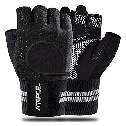 ATERCEL Weight Lifting Gloves Breathable Workout Gloves with Wrist Support for Gym, Exercise, Pull ups, Super Lightweight for Mens and Women, Full Palm Protection - color: Black, size: Large
