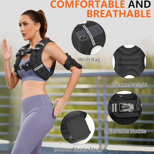 FUFF Weighted Vest Woman, 12 LB Womens Weight Vest for Walking, Strength Training Weight Vests for Female Men, Reflective Stripe Fitness Body Vest for Workout Running Jogging (Black)