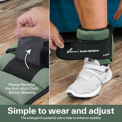 Sportneer 20lbs/Pair Adjustable Ankle Weights for Women & Men - color: Olive