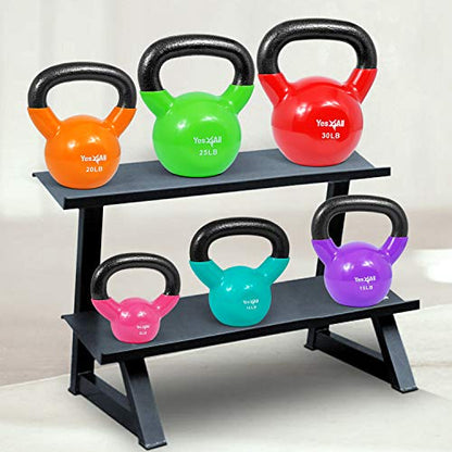Yes4All Kettlebell, Vinyl Coated Kettlebell Cast Iron Sets with Stable Flat Bottom for Full Body Workout, Push up, Grip Strength Training & Weights Exercises - color: Multicolor, style: 20 - 25lb