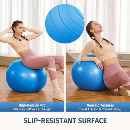 ZELUS Half Balance Ball Trainer, 23 inch Half Exercise Ball with Nonslip Base, 330lbs Cap Half Yoga Ball with Resistance Bands & Foot Pump, Extra Ball Included, Strength Fitness Ball for Home Gym