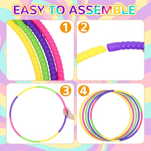 Syhood 12 Pcs Hoops for Kids Plastic, Green, Rose, Yellow, Purple - color: Green, Rose, Yellow, Purple