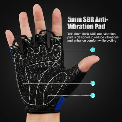 Cycling Gloves for Men and Women, Half Finger Padded Bike Gloves - color: I Dark&Blue, size: Medium