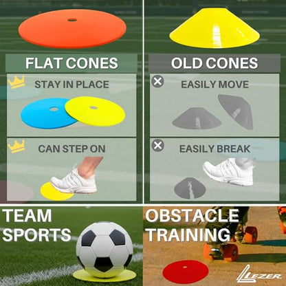LEZER 6 Inch 8 Inch Flat Cones, Spot Markers, Soccer Cones, Field Court Markers, Sit Spots, Flat Discs, Soccer Training Equipment, Agility Practice, Football, Made in Taiwan - style: 6 inch with 24 pcs