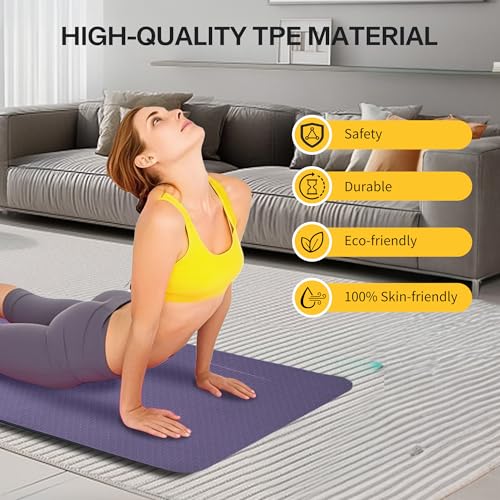 Non-Slip TPE Yoga Mat for Women & Men, 72"x24" Extra-Long Pilates Mats for Hot Yoga, HIIT, Floor Workouts, Lightweight Fitness Mat with Dual Grip