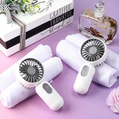 Tujoe 6 Sets Mini Portable Fan Cooling Towel Small Personal Handheld Fan Rechargeable 35"x 12" Ice Towel Chilly for Yoga, Sport, Gym, Workout, Camping, Fitness, Running Summer Gift (White)