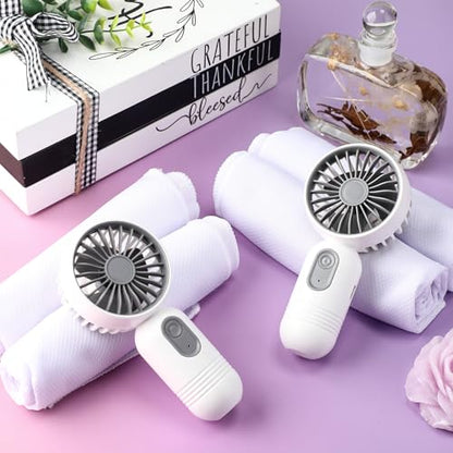 Tujoe 6 Sets Mini Portable Fan Cooling Towel Small Personal Handheld Fan Rechargeable 35"x 12" Ice Towel Chilly for Yoga, Sport, Gym, Workout, Camping, Fitness, Running Summer Gift (White)