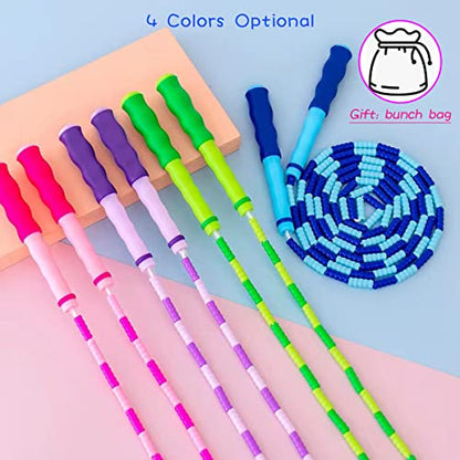 Jump Rope for Kids Girls and Boys, Soft Beaded Jump Ropes, Adjustable Skipping Rope, Tangle-Free Segmented Rope for Kid and Women Men Adults Exercise, Keeping Fit, Training - 9.2Ft - color: Green and Purple