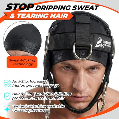 Adjustable Neck Harness for Weight Training with 6 D-Rings, Includes Skull Cap, Resistance Band & Loading Strap - Adjustable Head Harness for Neck Strengthening & Resistance Workout