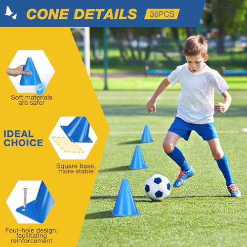 36pcs Cones 7 Inch Soccer Cones and Plastic Traffic Cones, Durable Cones for Sports Training, Ideal for Soccer, Basketball, Football, Skating, and Agility Drills Practice
