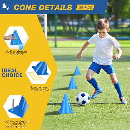 36pcs Cones 7 Inch Soccer Cones and Plastic Traffic Cones, Durable Cones for Sports Training, Ideal for Soccer, Basketball, Football, Skating, and Agility Drills Practice