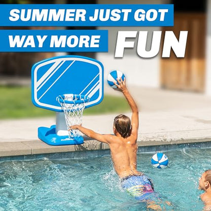 GoSports Splash Hoop PRO Pool Basketball Game – Modern Poolside Basketball Hoop with Backboard, Ball & Pump – Swimming Pool Basketball Hoop for Inground & Above Ground Pools - color: Blue