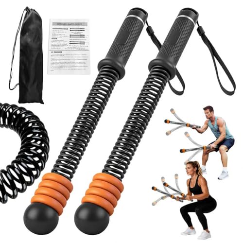 2PCS Adjustable Weighted Ropeless Battle Ropes, Heavy Duty Cordless Battle Rope for HIIT & Cardio Full-Body Workout Tool with Non-Slip Spiral Handles, Home Gym Equipment for Women & Men (Black) - color: Black