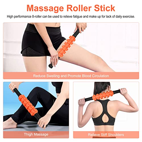 Aucuu 5 in 1 Foam Roller Set Includes Hollow Core Massage Roller, Yoga Stick, Massage Ball, Fitness Stretching Strap, Carrying Bag, Towel, Massage Roller (Orange)