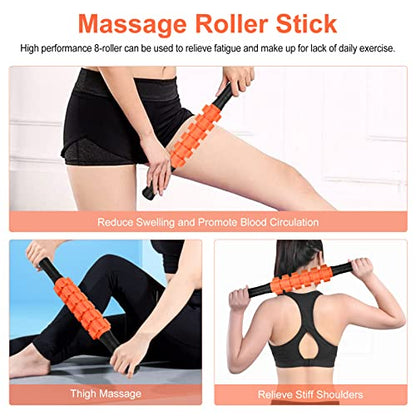 Aucuu 5 in 1 Foam Roller Set Includes Hollow Core Massage Roller, Yoga Stick, Massage Ball, Fitness Stretching Strap, Carrying Bag, Towel, Massage Roller (Orange)