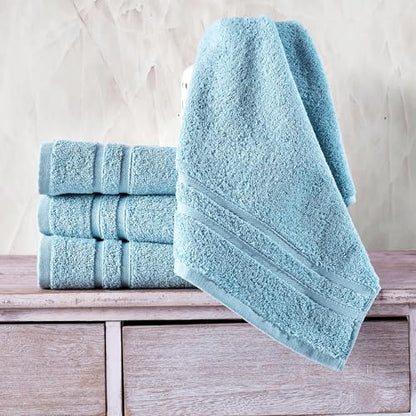 Hawmam Linen Light Blue Hand Towels 4 Pack Turkish Cotton Premium Quality Soft and Absorbent Small Towels for Bathroom