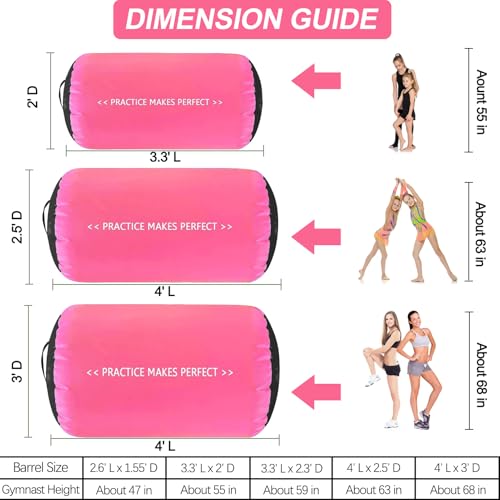 VOFiTNY Gymnastics Air Barrel Tumbling Equipment Back Handspring Trainer - color: Pink/Black No Pump, size: 2.6'L x 1.55'D