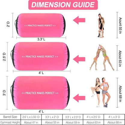 VOFiTNY Gymnastics Air Barrel Tumbling Equipment Back Handspring Trainer - color: Pink/Black No Pump, size: 2.6'L x 1.55'D