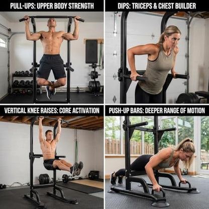 Power Tower for Home Gym, Pull Up and Dip Station - Adjustable Freestanding Chin Up Bar with 300 Lbs Capacity | Multi-Function Workout Machine for Calisthenics, Strength Training