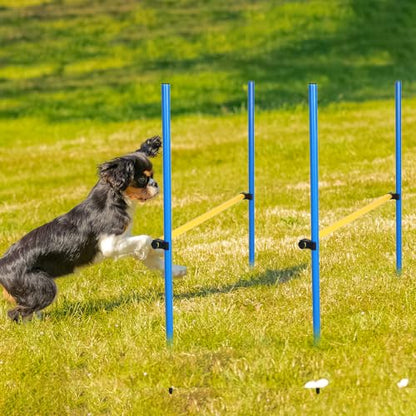8 Set Dog Agility Jump Adjustable Dog Agility Hurdle Training Equipment Portable Jumper Hurdle Park Indoor Outdoor Exercise Tool 3.44ft High/ 2.95ft Wide(Blue and Yellow)