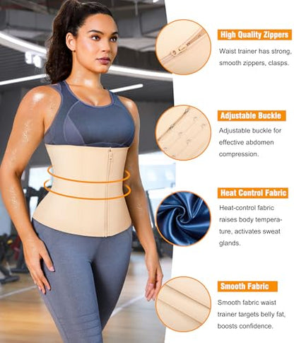 Womens Waist Trainer Corset with Zipper Sweat Waist Trimmer for Women Workout Belt Corset Shapewear