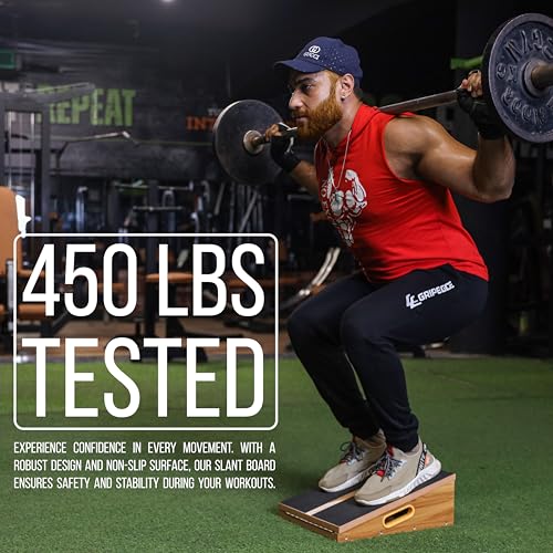 Professional Adjustable Calf Stretcher Slant Board for Squats with Non-Slip Feet for Ankle and Achilles Stretching, Wooden Slant Board for Calf Stretching, Squat Wedge