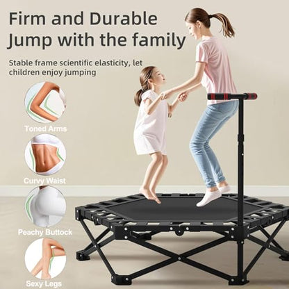Foldable Rebounder Trampoline, Silent Mini Fitness Trampoline for Home Workout with Adjustable Handle Bar, Quiet Exercise Trampoline for Personal Indoor Workout