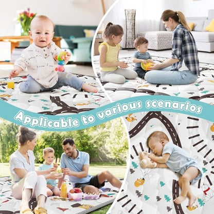 Palopalo 47x47 Foam Baby Floor Play Mat with Train Track Design - 0.8in Thick Cushioning Playmat for Safety, Non-Slip Playpen Mat for Infants & Toddlers, Perfect for Sensory & Motor Skill Development