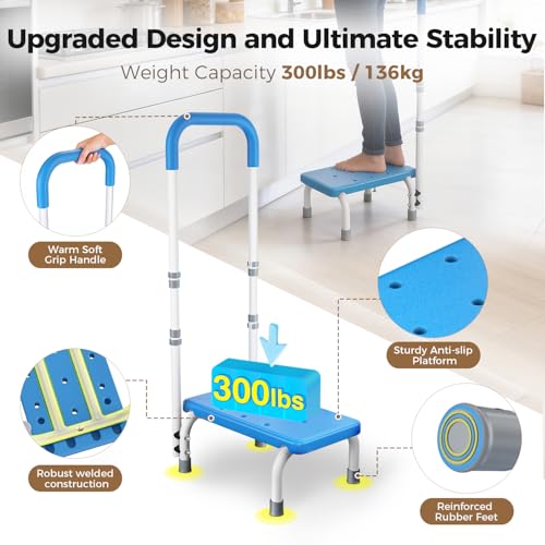Medical Step Stool with Handle for Elderly - Sturdy Lightweight Step Stool for Bedside for Adults, Non-Skid Rubber Platform Stepping Stool, Safely Supports up to 330 Pounds,Blue