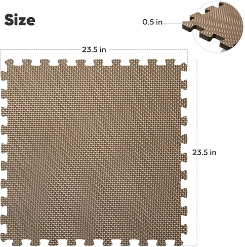 36 Pack Home Gym Mat, Puzzle Exercise Mat, EVA Interlocking Foam Floor Tiles for Home Workout Equipment and Kids' Play Areas -, 24 in x 24 in x ½ in, Brown 36 Tiles