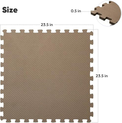 36 Pack Home Gym Mat, Puzzle Exercise Mat, EVA Interlocking Foam Floor Tiles for Home Workout Equipment and Kids' Play Areas -, 24 in x 24 in x ½ in, Brown 36 Tiles
