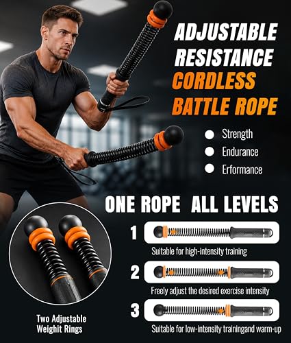2-Pack Weighted Ropeless Battle Ropes, Portable Cordless Battle Rope Sticks For Home Gym, Office, Non-Slip Handles Workout Exercise Ropes For HIIT, Cardio & Strength Training For Men & Women