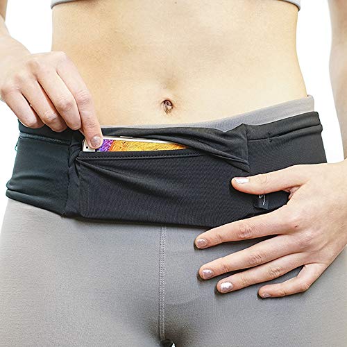 3 Pocket Adjustable Running Belt Waist Pack, Fanny Pack For Working Out With Sweat Resistant Backing, Holds All iPhone Models - color: Black/Black, size: Large/XL