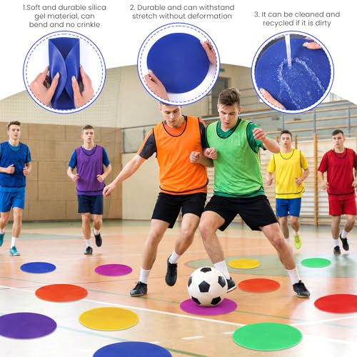 18 Pcs 9 Inch Spot Markers Poly Spots Non Slip Floor Dots for Gym Soccer Basketball Agility Training Cones for Sports TPE Material with Storage Bag